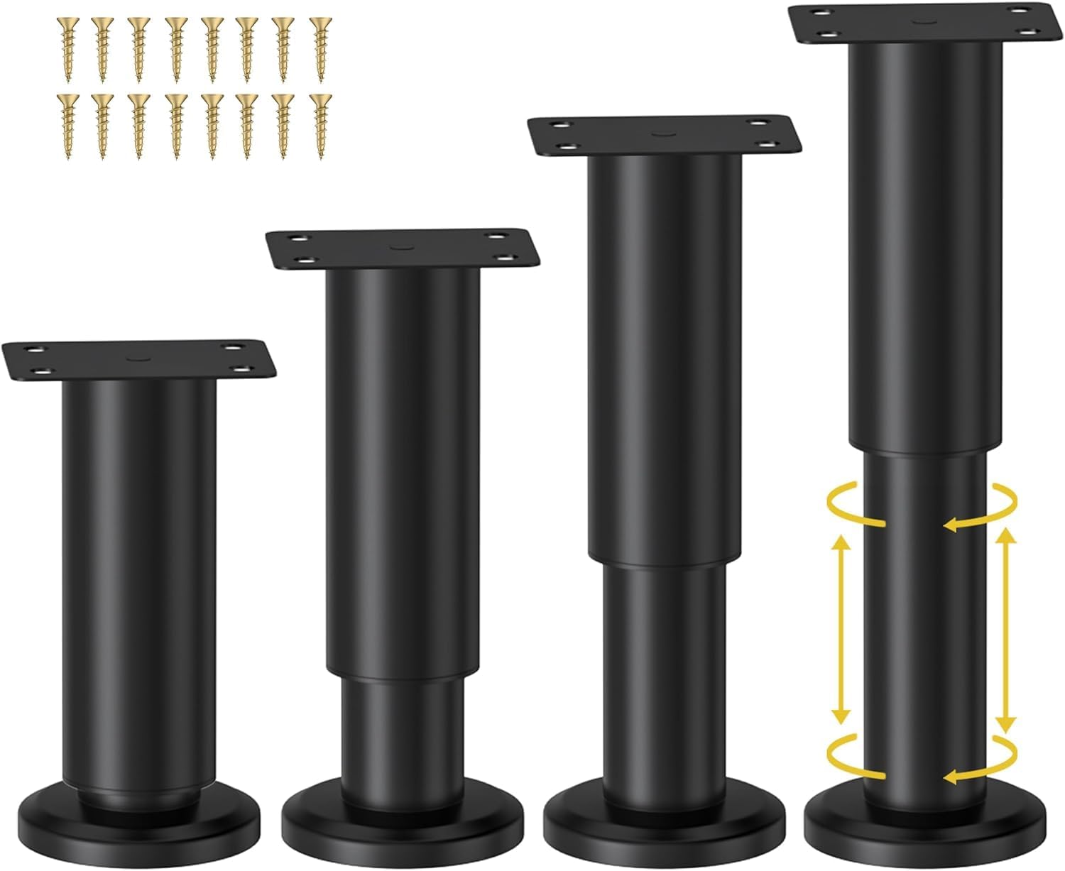 4Pcs Adjustable Furniture Legs, 18-30cm Metal Bed Support Legs with Non-Slip Base, Heavy Duty Bed Replacement Support Legs for Bed Frame Sofa Cabinet Table