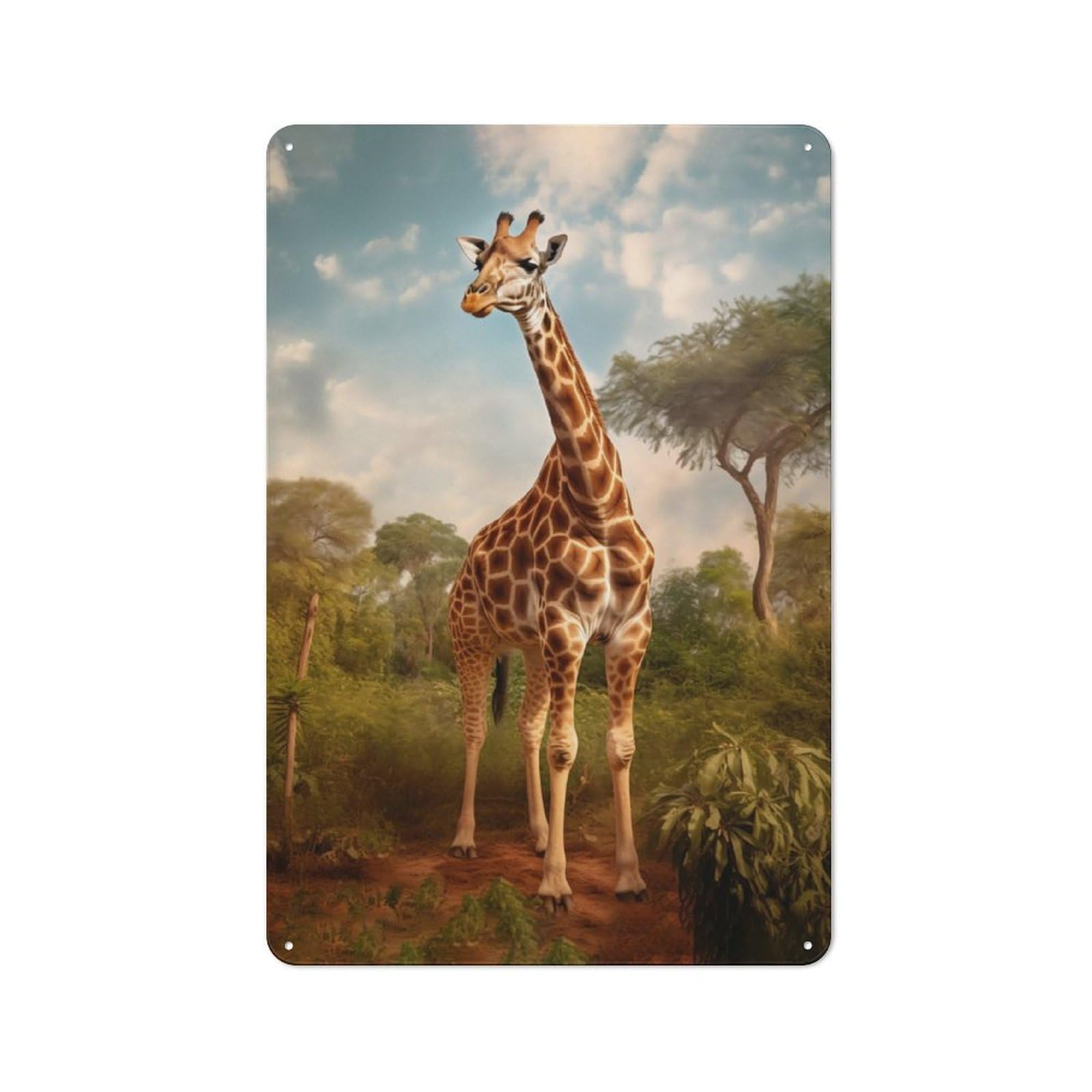 Junmoney Giraffe In Savannah Barn Style Metal Wall Decor 30X20cm, Country Metal Sign For Kitchen, Cottage, Porch Or Garden Room