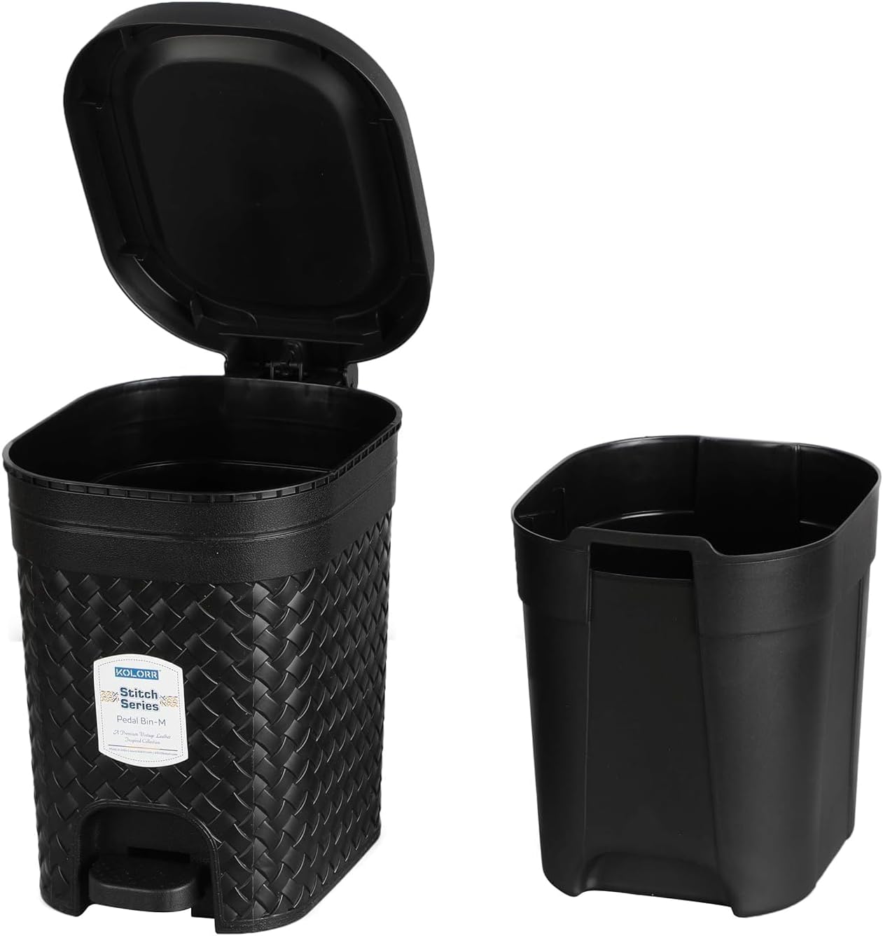 KOLORR Stitch 7 Liters Plastic Pedal Medium Dustbin/Trash Can/Garbage Waste Bin with Lid and Inner Bucket for Home/Kitchen/Office/School/Bathroom & Washroom – Black