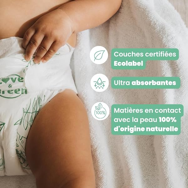 Love & Green - Couches Bébé Saines et Ecologiques - Taille 6 (15+ kg) - 34 couches - Absorbante, anti-fuites et sans ingrédients indésirables - 5