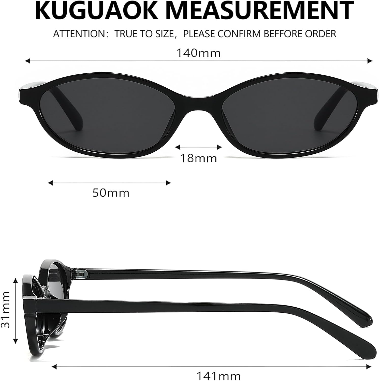KUGUAOK Retro Oval Sunglasses for Women 90s Design Small Cat Eye Sun Glasses UV Protection Y2k Trendy Narrow Shades - Image 6