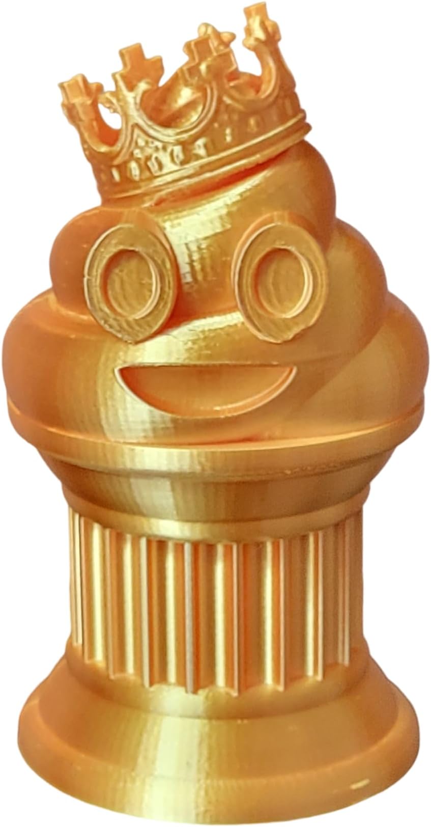 Znet3D King Poop Emoji Trophy - Fun Award & Gift - Handmade w/Additive Manufacturing - 6" inches Tall - Featuring a Solid Poop Emoji with a Crown, Secured on a Column Pillar (Silk Gold)
