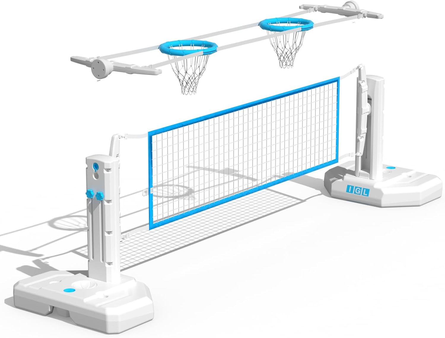 IGL Pool Volleyball Set, Pool Volleyball Net for Inground Pools with 15 ft Length Net, Adjustable Water Volleyball Net Set, Includes 2 Water-Filled Base, 2 Volleyballs & Pump