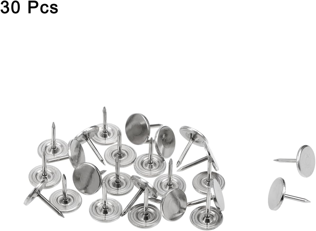 uxcell 30Pcs Upholstery Tacks, 11mmx13mm Flat Head Decorative Furniture Nails Thumb Tack for Furniture Sofa Headboards, Silver