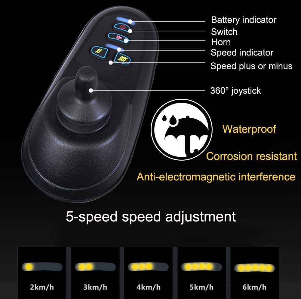 MU Heavy Sedie a Rotelle Elettrica, Sedie a Rotelle Elettriche Pieghevole e Luce, 360; con Porta Usb Di Ricarica Joystick, Peso 100Kg