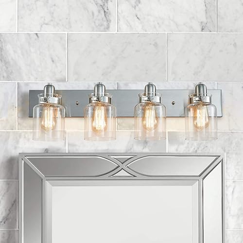 Bestier Moderno aplique de pared de níquel cepillado con 4 luces para baño, tocador de baño, 4 bombillas LED E26, longitud requerida 30.3 pulgadas,
