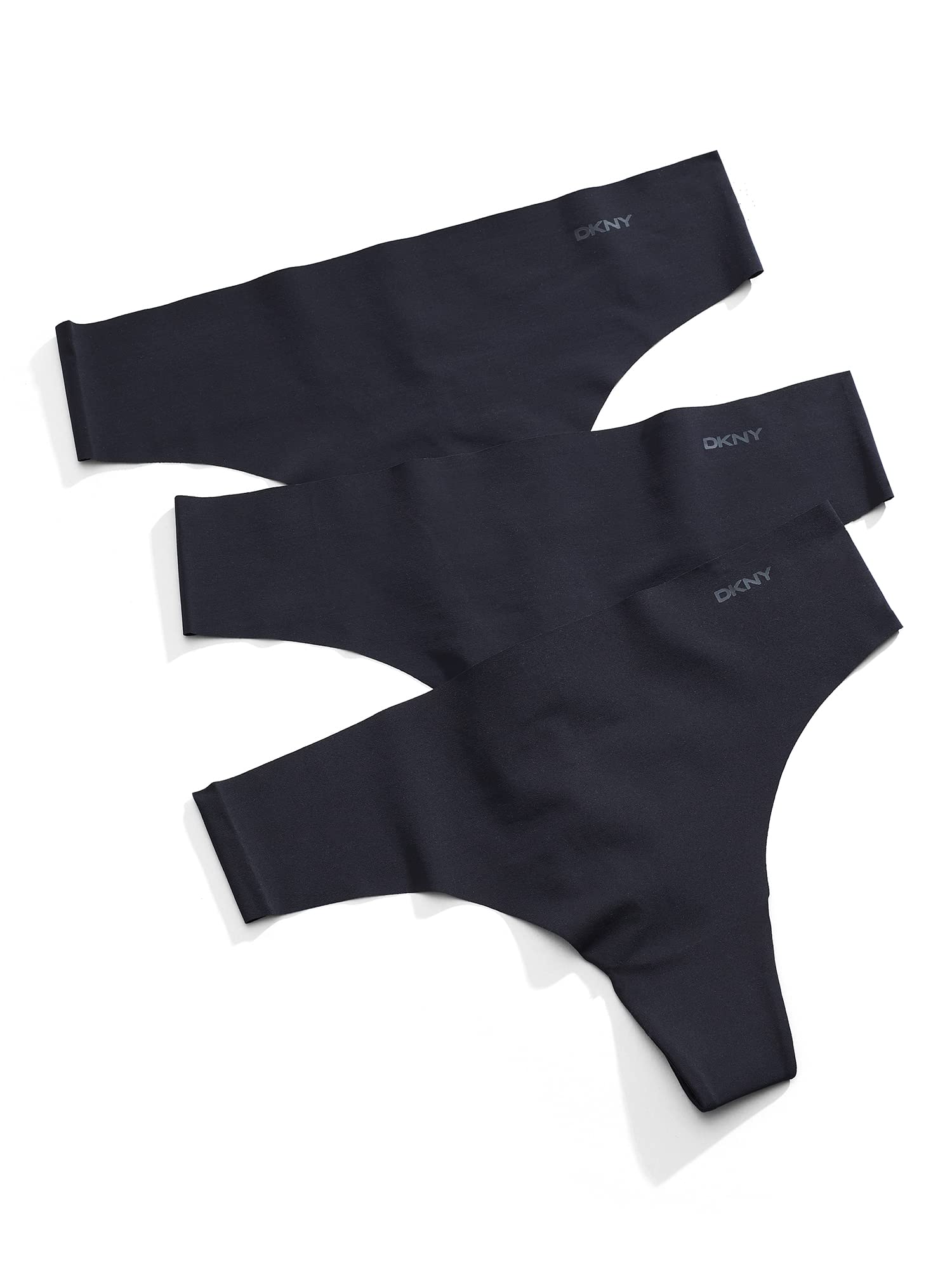 DKNY Litewear Cut Anywhere Thong 3-Pack Black XL, Black, XL