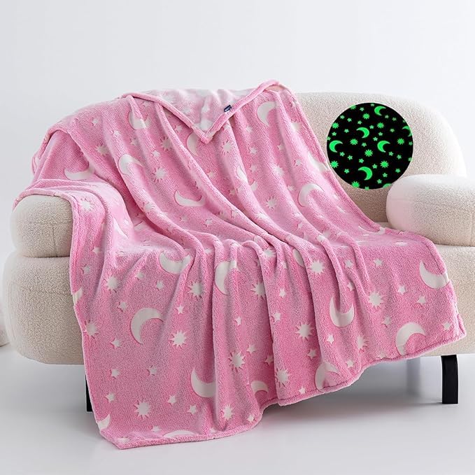 Magic Blanket, Super-Soft Glow in The Dark Blanket for Kids/Extra-Soft Fleece Throw with Multiple Fun Glowing Designs/Warm, Lightweight & Perfect for Kids (100 * 150 cms) (Pink Moon & Stars)-image-17