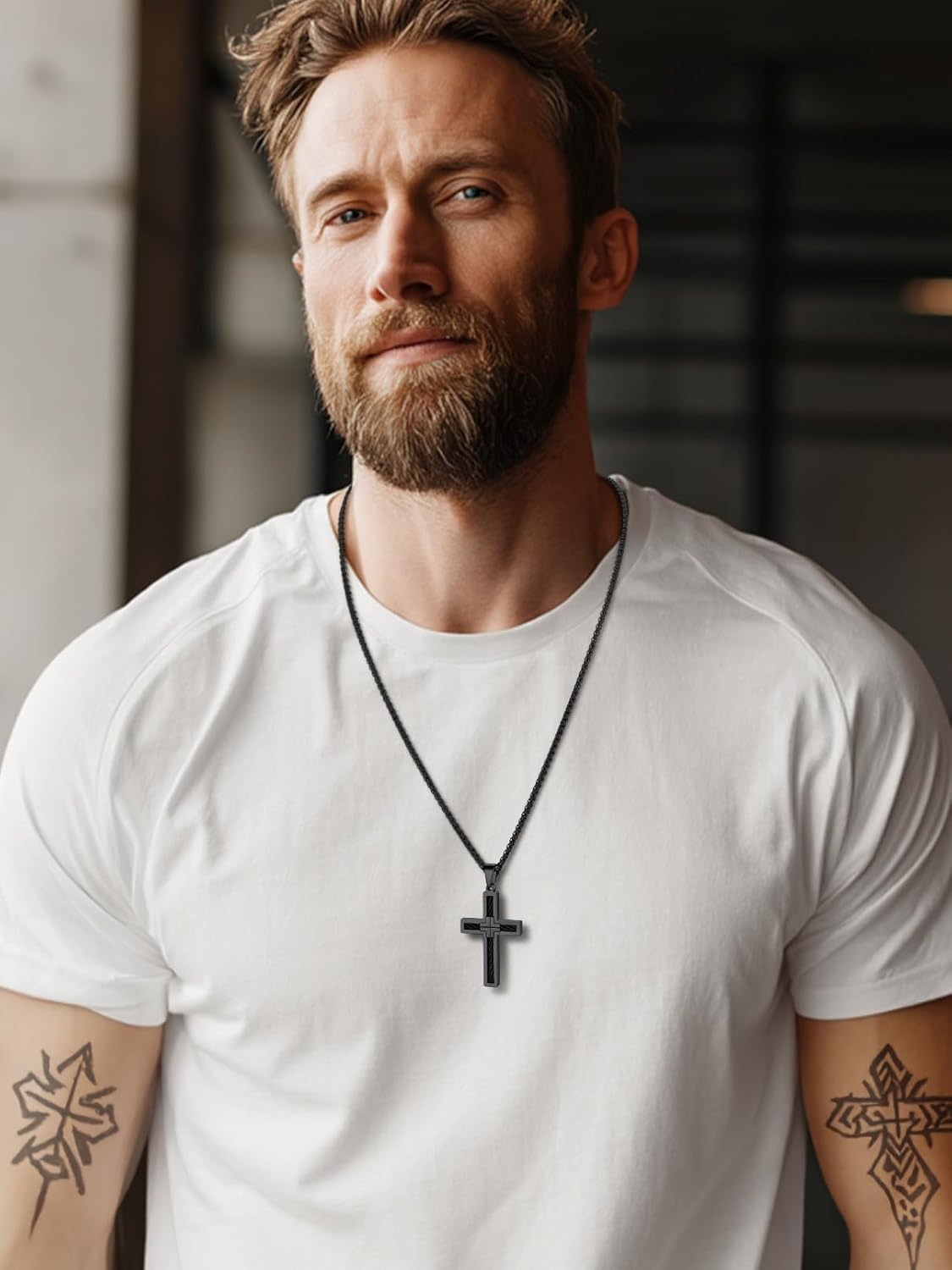 FaithHeart Stainless Steel Cross Necklace for Men, Silver/Black/Gold Cross Chains for Men Religious Amulet Necklaces Christian Gifts for Dad - Image 2