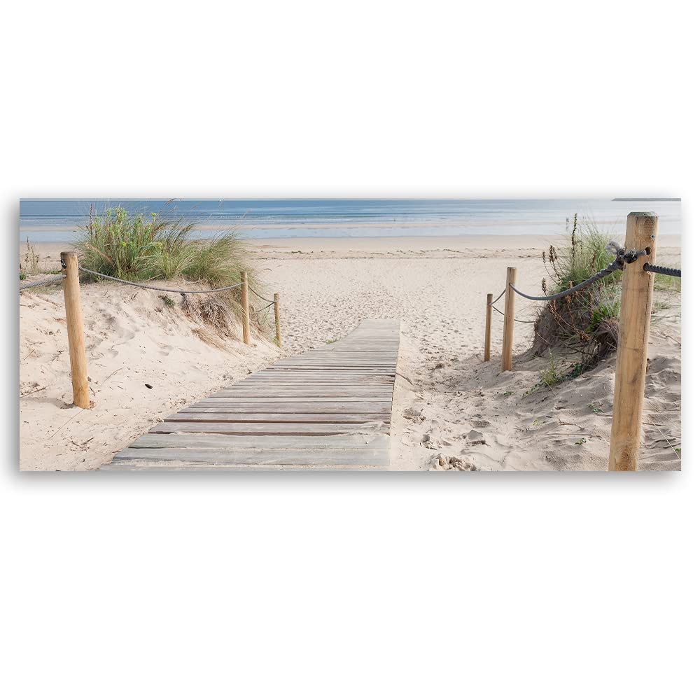 Feeby Impression sur Toile Intissé Eau Plage Vagues Mer 120x40 cm Tableau Moderne Déco Mural Salle De Séjour Baltique Nord Beige
