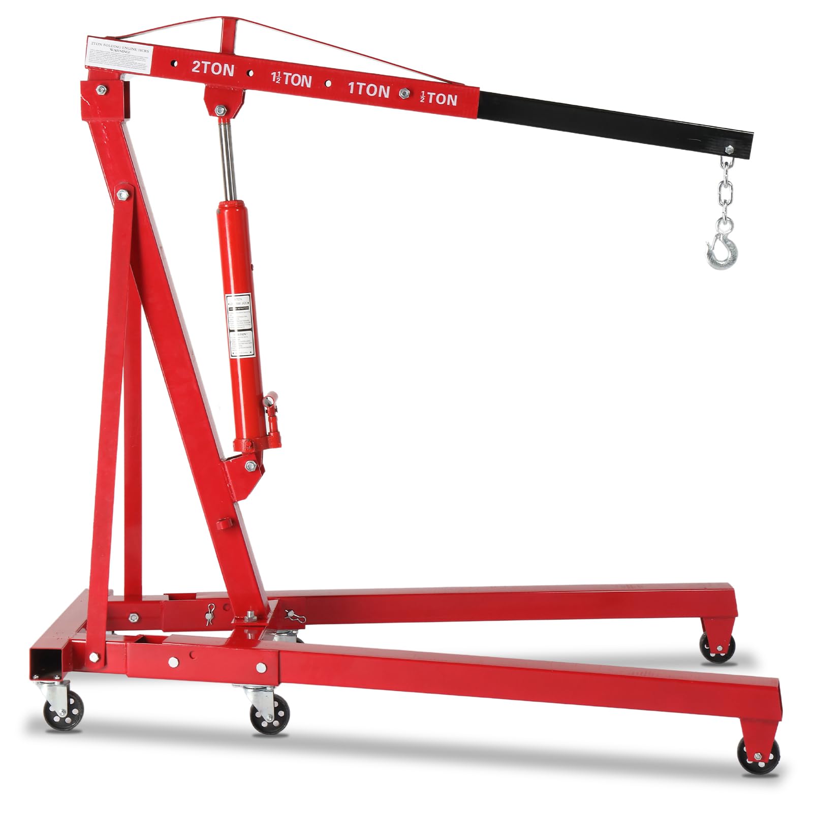 2 Ton Folding Hydraulic Engine Crane with Telescopic Boom and Outriggers and Hook,Heavy Duty Steel Electric Hoist 4000 lbs Engine Hoist Workshop Crane Lifting Cherry Picker
