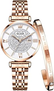 OLEVS 腕時計 レディース うで時計 シンプル カジュアル 日付 防水 ローズゴールド ダイヤ文字盤 両開き式 プレゼント ギフト ワインレッド