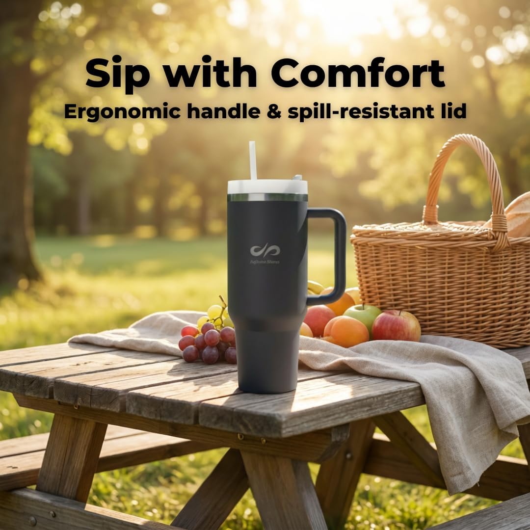 40 oz Tumbler with Handle & Straw | Insulated Stainless Steel Cup | FlowState Lid | Cup Holder Friendly | Midnight Slate - Image 2