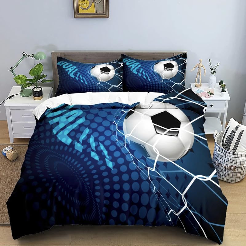 CHCHNXY Funda Nordica Cama 90 Futbol Infantil Juego de Funda de Edredón de Microfibra de 3 Piezas,con Cremallera,Suave 1 Funda de Edredón 150x220cm+2 Fundas de Almohada 50x80cm