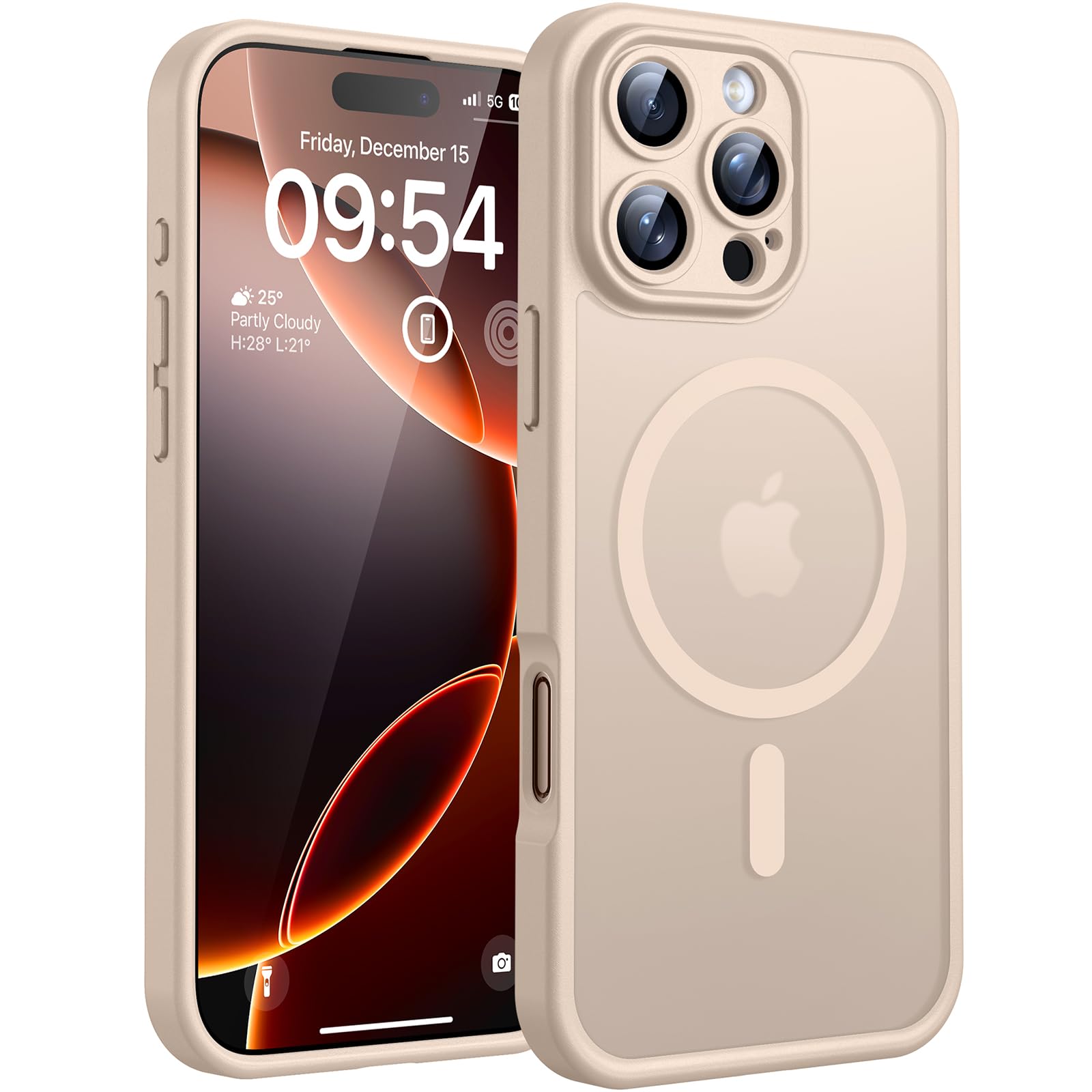 TOCOL Cover Magnetica per iPhone 16 Pro Max 6,9 Pollic, Compatibile con MagSafe, Protezione Fotocamera Integrata, Custodia Antiurto Traslucida Opaca, Titanio Sabbia