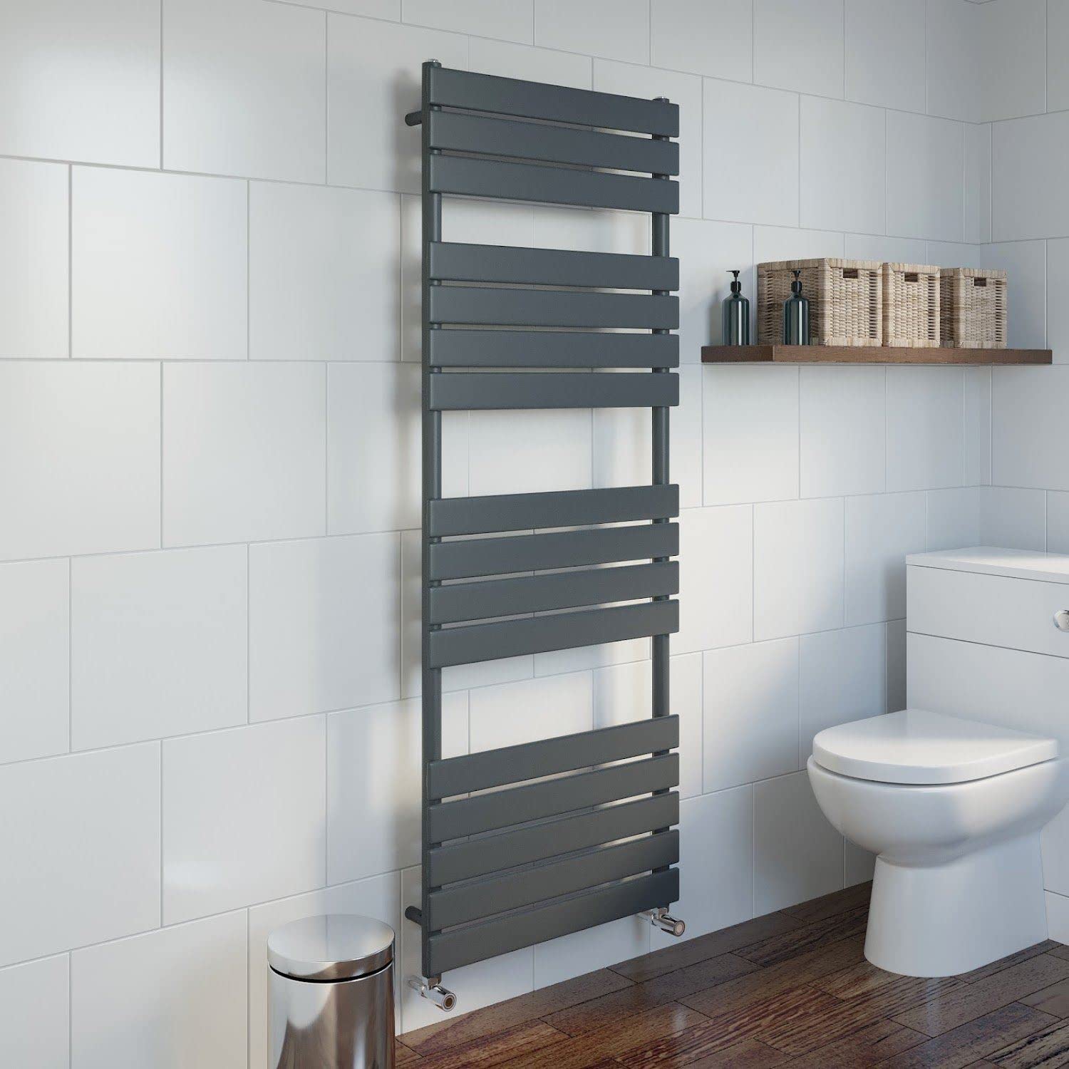 Duratherm Anthracite Duratherm® 1600 X 600Mm Flat Panel Heated Towel Rail Radiator Modern Central Heating Bathroom Warmer Wall Mounted Ladder Rad,