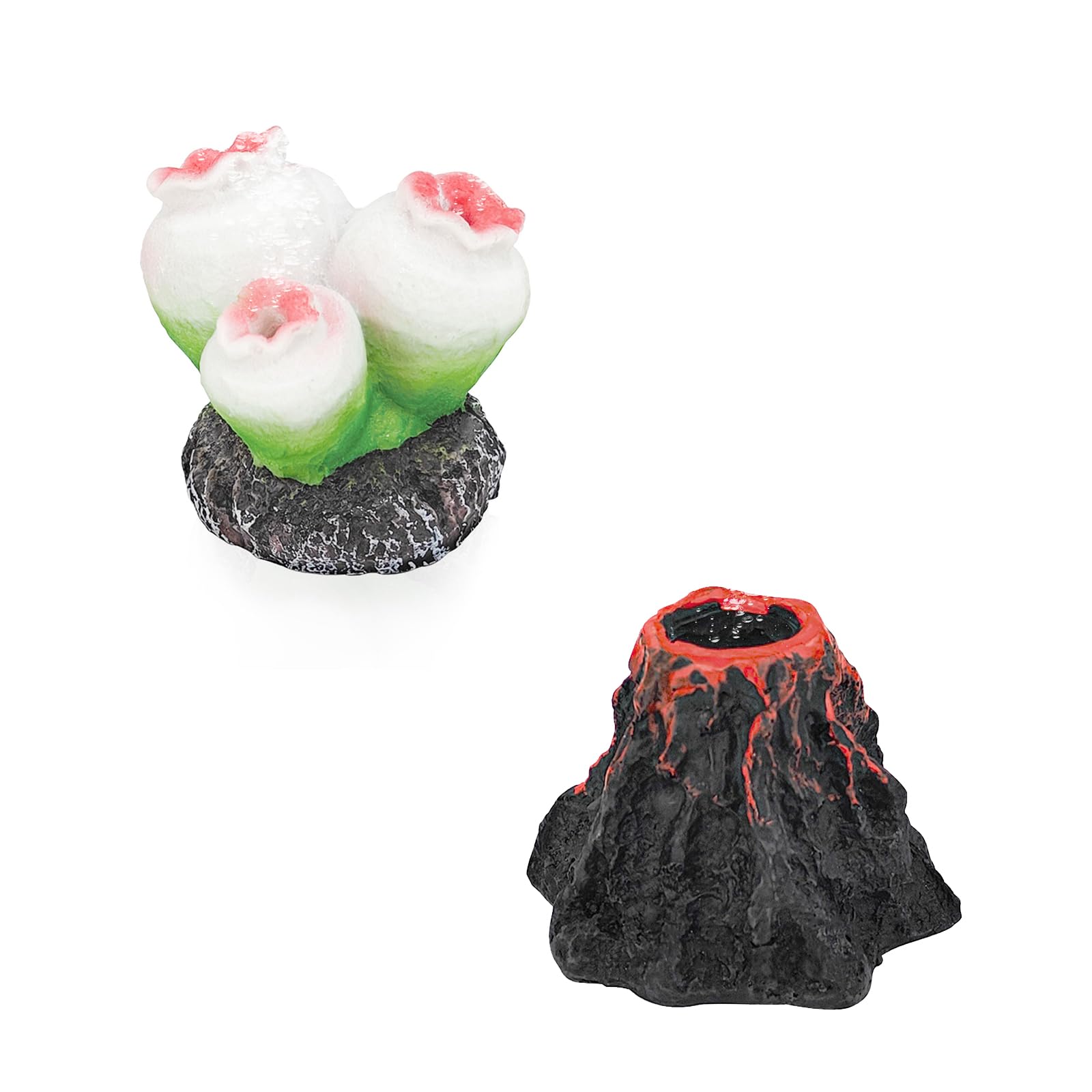MultiValue 2 Pcs Fish Tank Decorations, Mini Artificial Volcano Aquarium Ornaments Cute Scallop Pearl Fish Tank Ornament for Oxygen Pump, Lovely Small Fish Tank Accessories (Scallops + Volcano)
