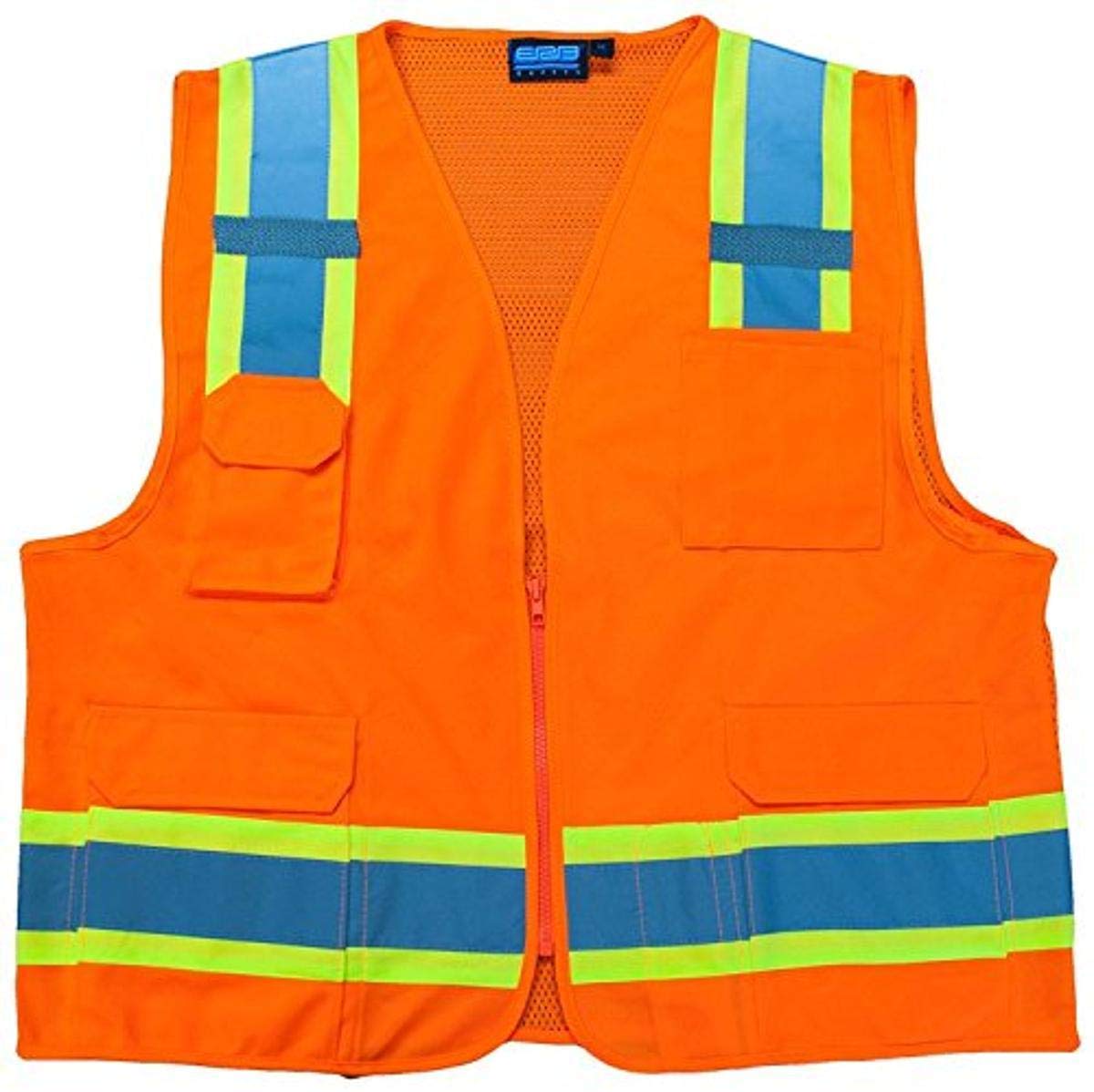 ERB Delta Plus WELS380 Class 2 Surveyor Style Safety Vest with Zipper Front Closure, High-Visibility Orange, 3X-Large