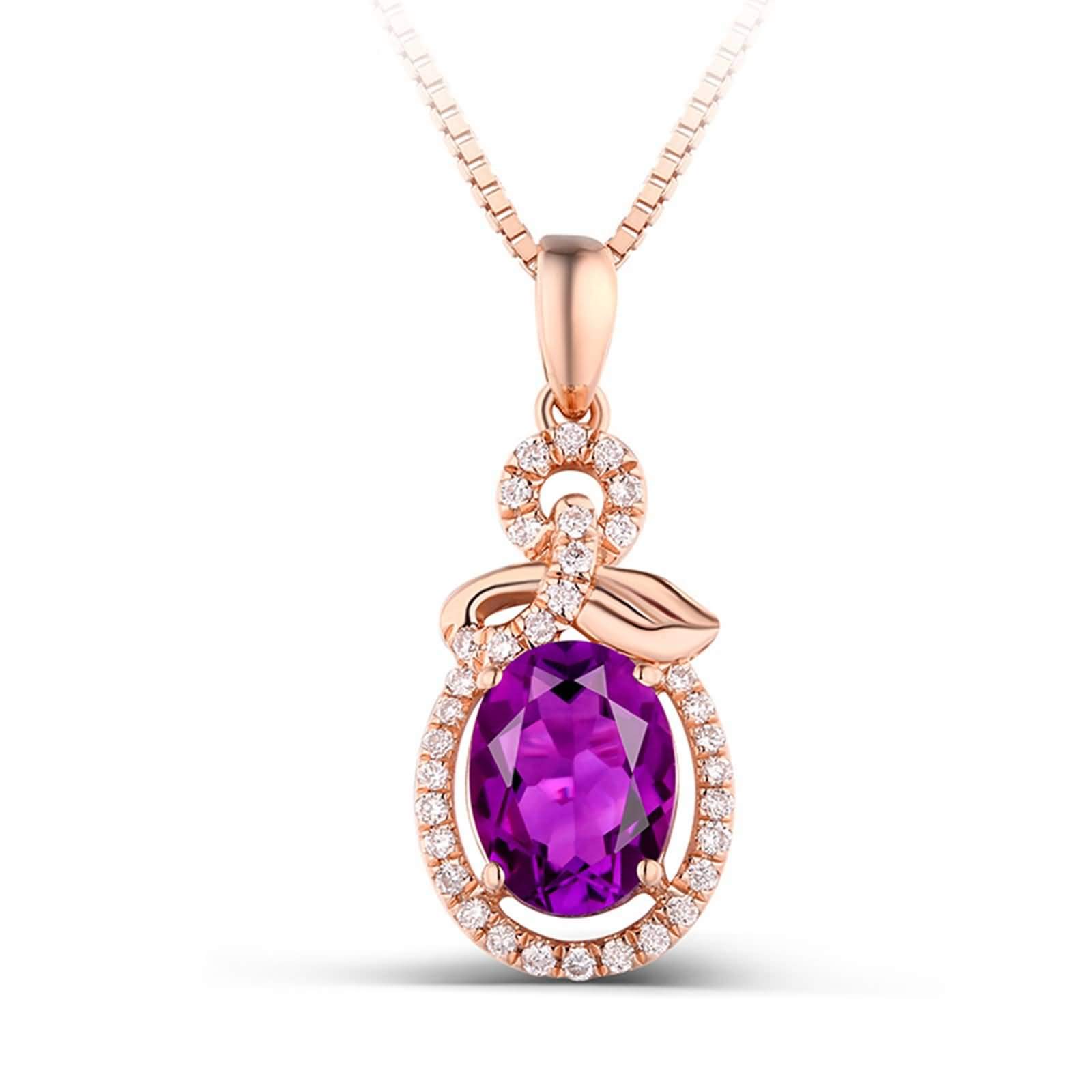 Collier Or 750 Améthyste d'exception et son pendentif feuille ovale rose - 7