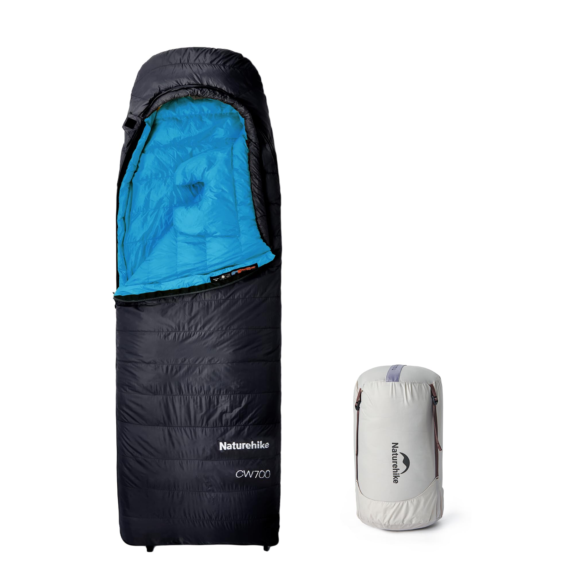 Naturehike CW700 Down RDS Sleeping Bag, Ultralight Portable Compact Winter Sleeping Bag, 4 Seasons for Adults and Children, Outdoor, Camping, Hiking, Travel with Compression Sack (Black-M)