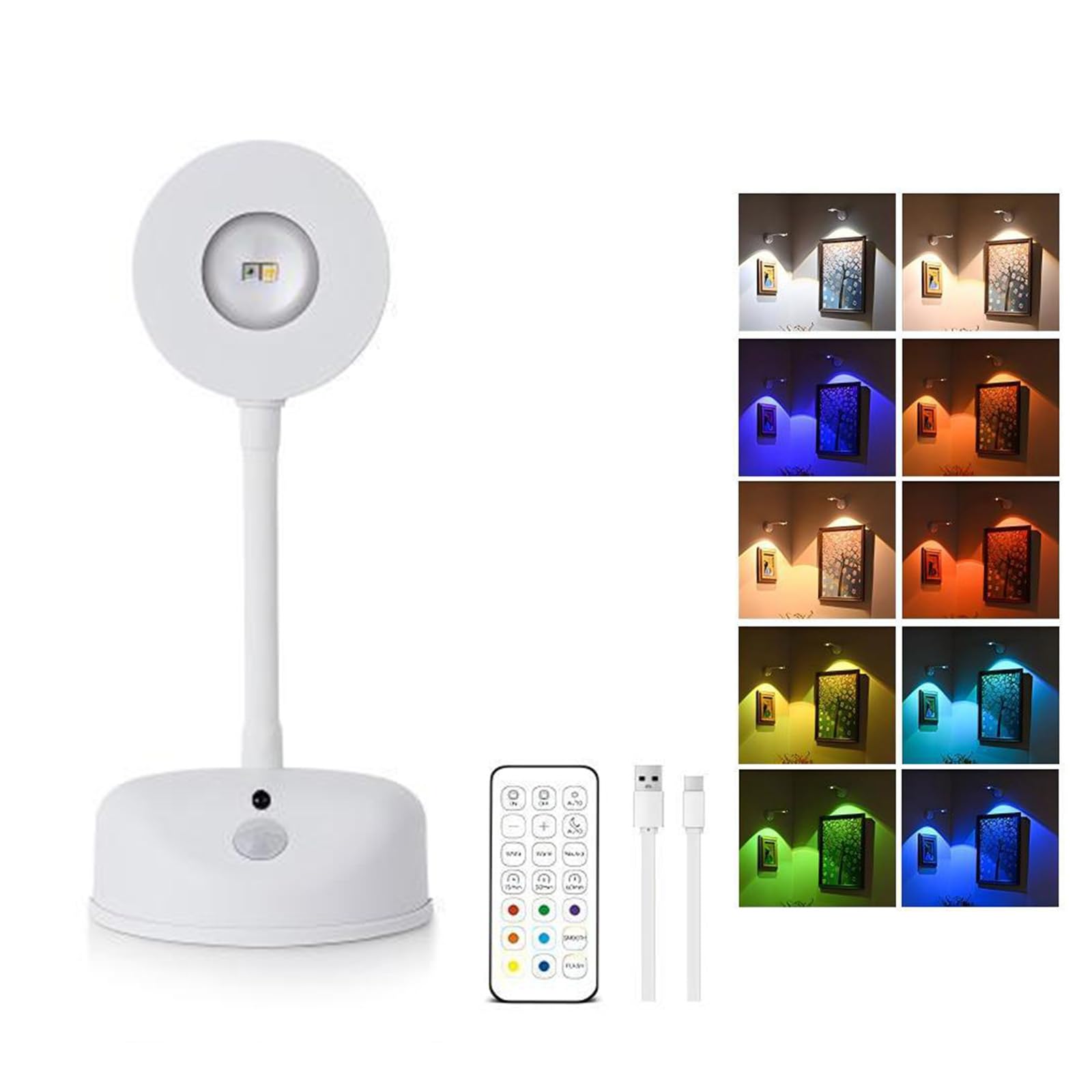 AVEKI Motion Sensor Wall Lights, Rechargeable RGB Wall Sconces with Remote Control, 3 Color Temps & 10 Light Color, Dimmable Wireless Magnetic Night Light with Timer for Hallway Stair Bedroom (White)