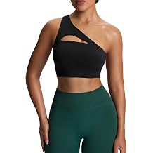 Aoxjox Olivia One Shoulder Sports Bra | asymmetric workout top, womens fitness gym yoga crop tank, 4-way stretch, moisture-wicking, quick-dry