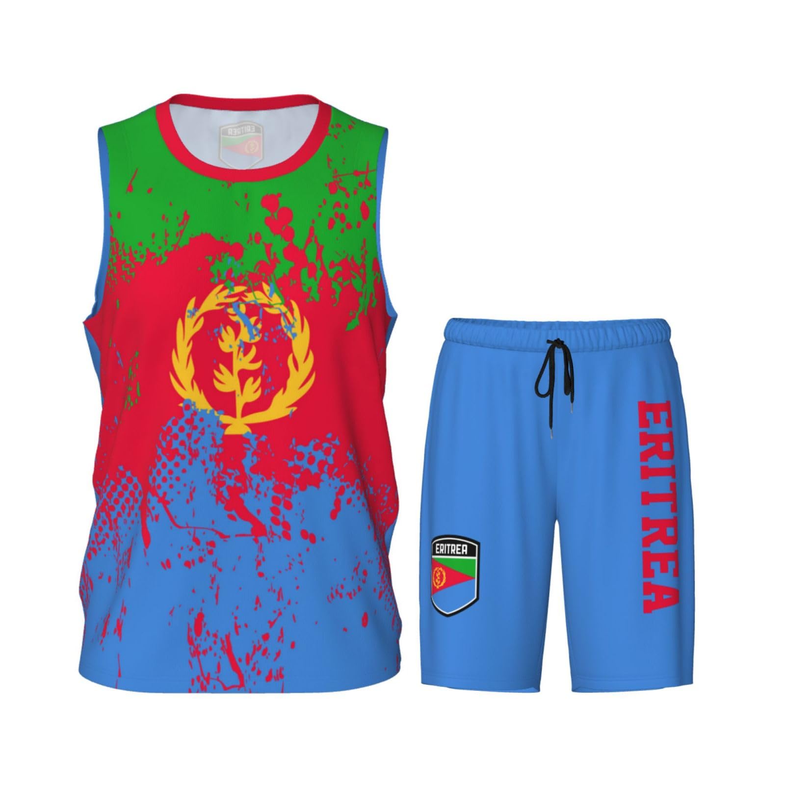 Eritrea Flag Grain (2) Basketball Jersey Uniform Suit for Men Women Adults Training Athletic Set