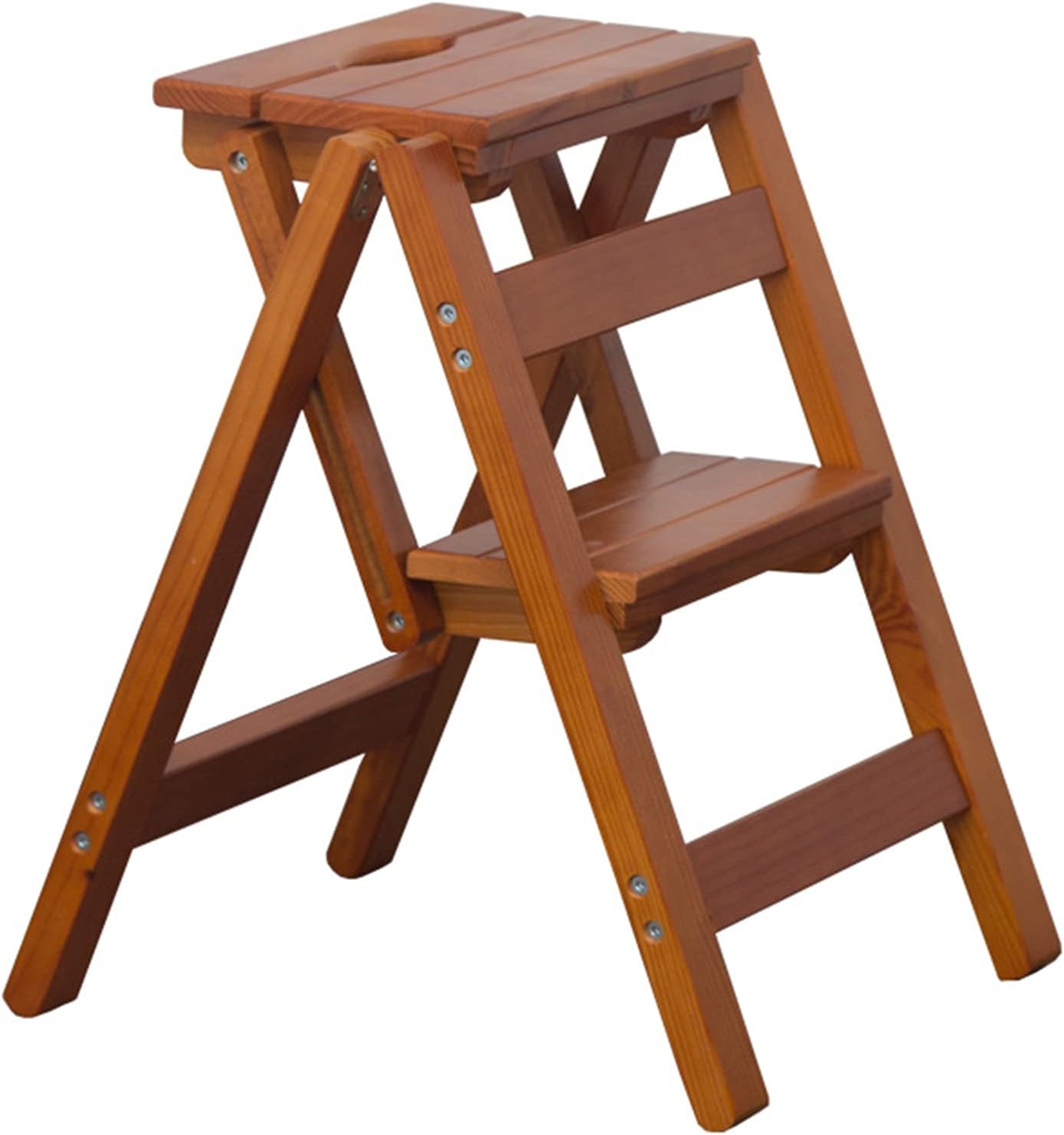 Step Ladder Home Step Stools Folding Step Stool, Wooden 2-Step Ladder, Multi-Function Library Bedroom Living Room Safety Easy to Store Foldable Shelving