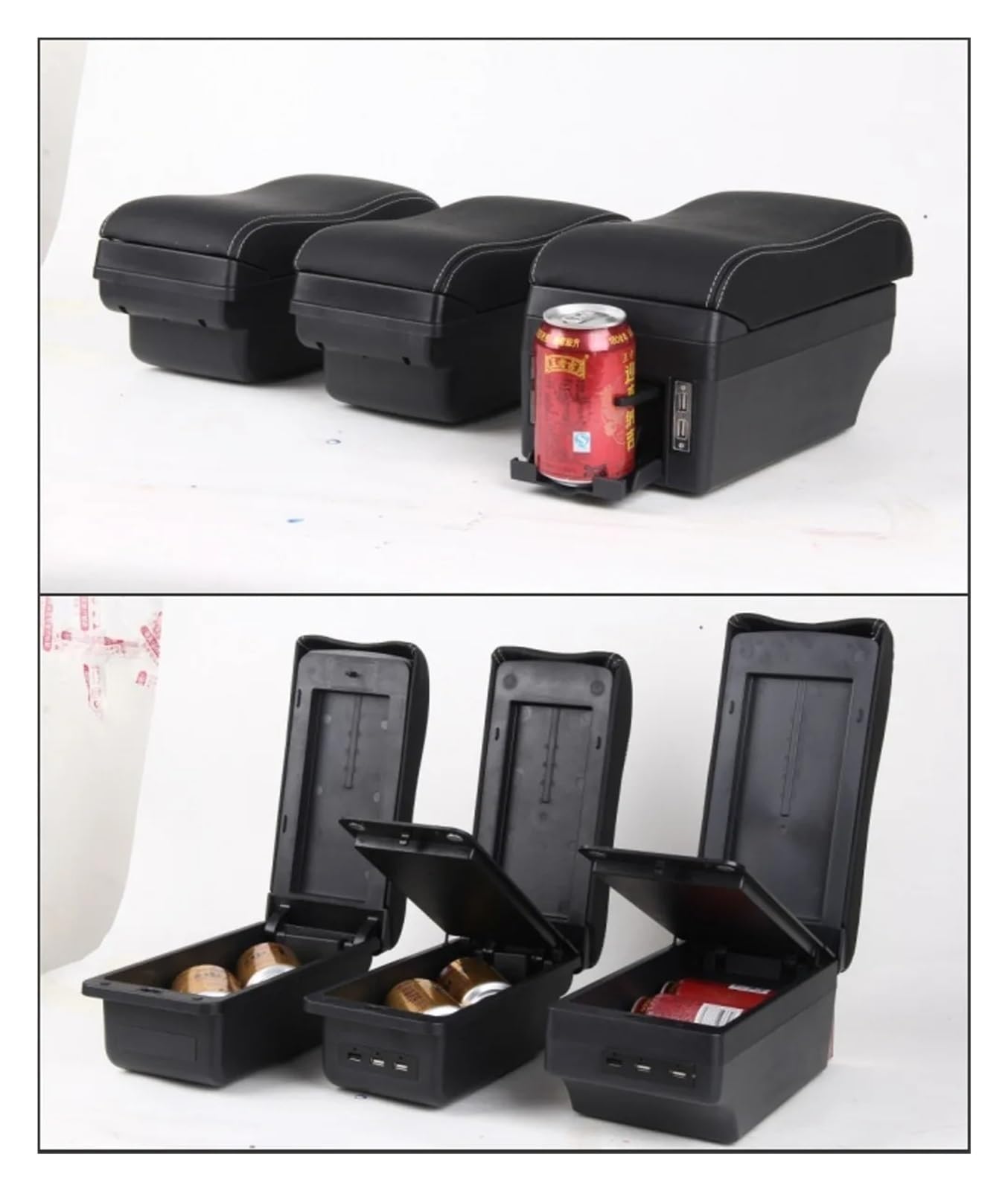 Auto Armsteun Box Voor Caddy 5 2024 Armsteunbox Centrale Opbergbox Met USB-interface Armleuningen(A-Black black line