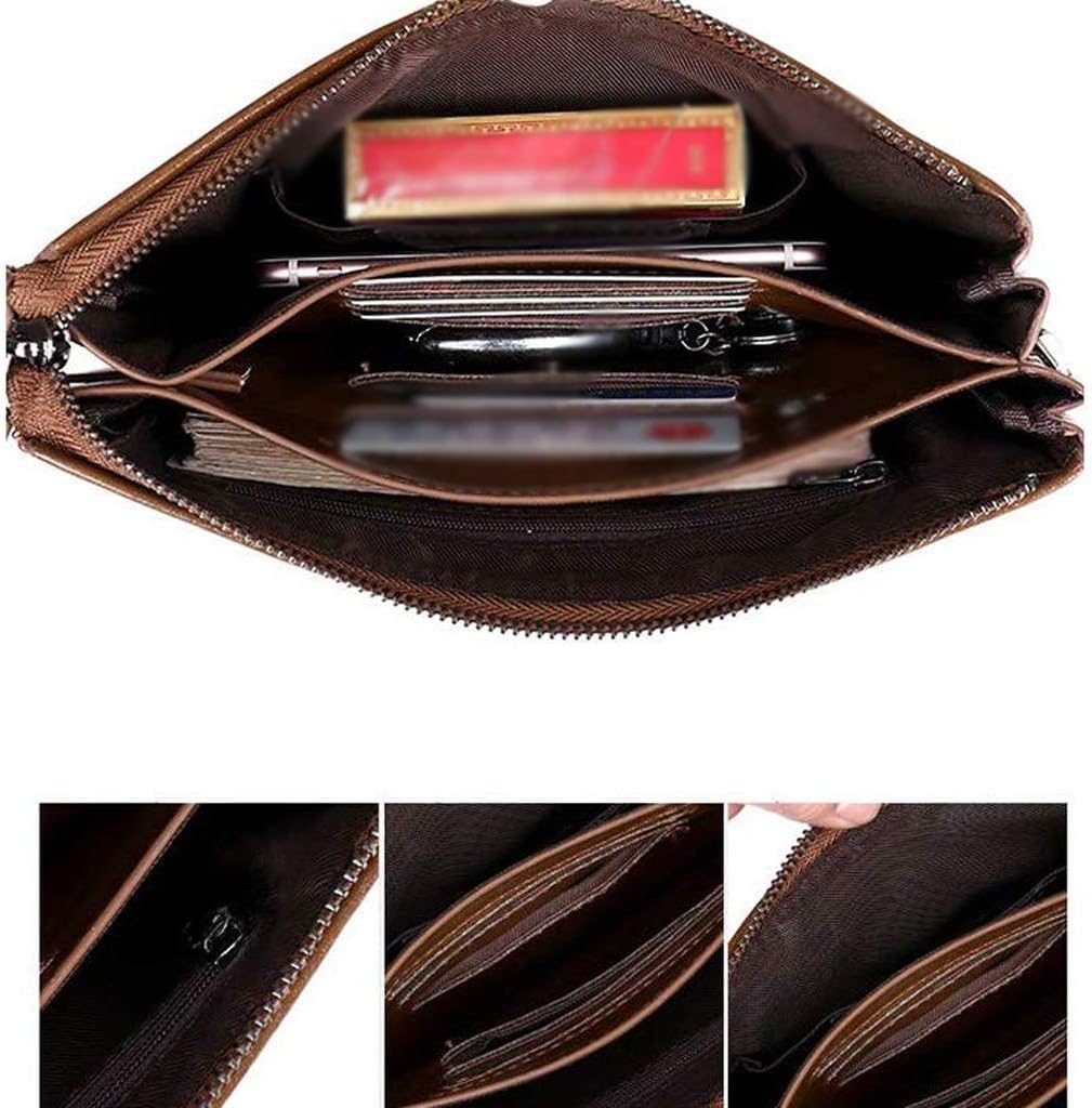 Brown Men's Handbag，Clutch Bag Organizer Purse Casual Business Phone Bag Size 23 X 14 X 3 Cm