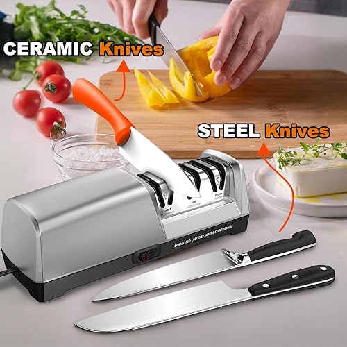 Miniatura 3 de Electric Knife Sharpener 3 Stage - 100% Diamond Abrasives with 15Precision Angle Guide, for Sharpening and Polishing Kitchen Knives and Ceramic