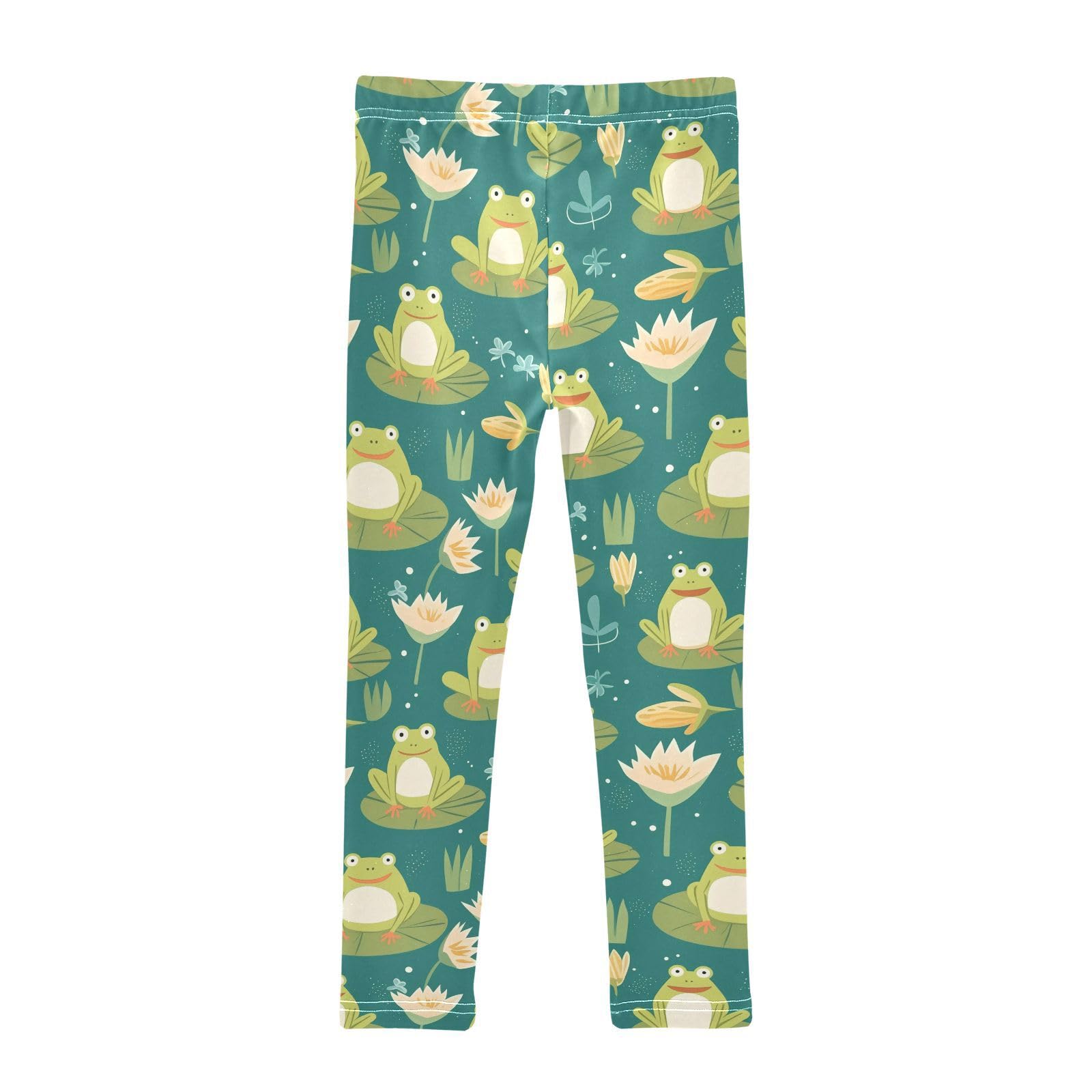 Cute Cartoon Frogs Girls' Leggings Toddler Doodles Lily Pads Kids Yoga Pants Dance Active Tights 7-8T Multi