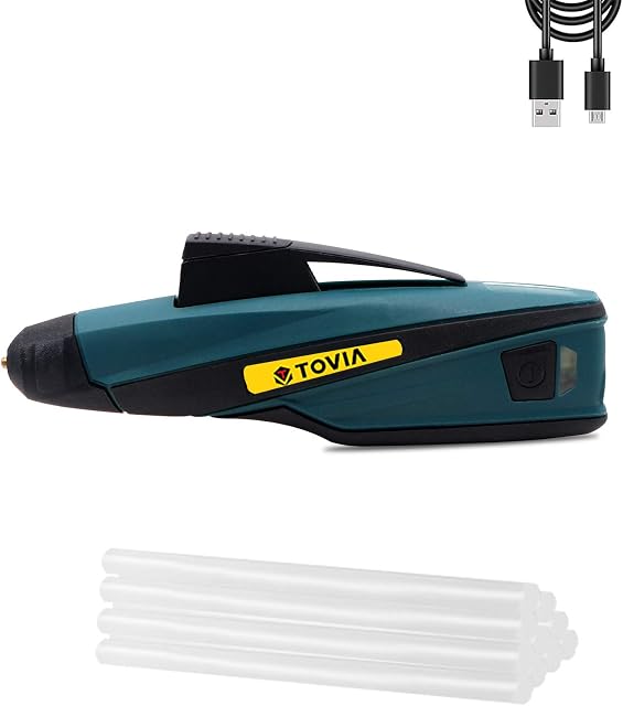 T TOVIA Cordless Hot Glue Gun Wireless, 15 Seconds Quick Preheating Mini Glue Pen Kit USB Rechargeable 10Pcs Glue Sticks (7mm x 150mm) for DIY Arts Crafts Gift Home Repairs School Festival Decoration