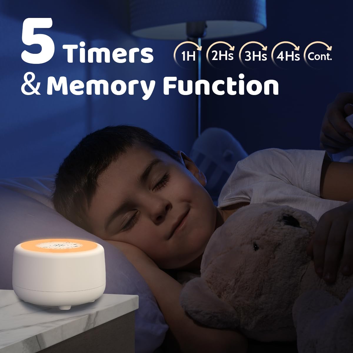 Sleepbox Geräuscharmes Gerät mit 25 beruhigenden Geräuschen und 10 Farben, warmes Nachtlicht, 4 Helligkeitsstufen, 32 Lautstärkestufen, 5 Timer und Memory-Funktion, für Babys, Kinder, Erwachsene,