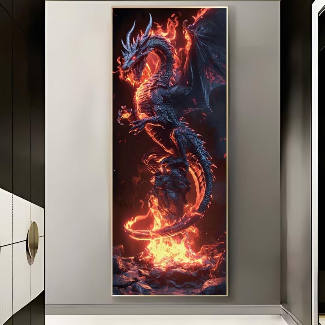 Diamond Painting Feuer Drache - Groß XXL 150 X 50cm, DIY Diamant Bilder, 5D Erwachsene, Daiments Crafts, Haus Wand Dekoration -595FC