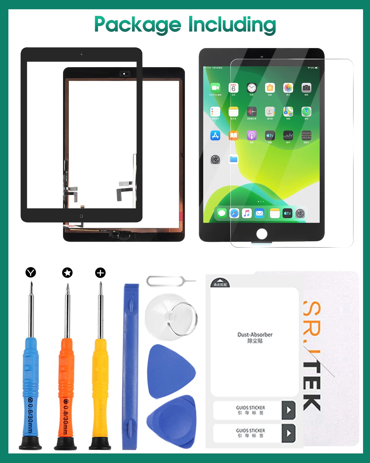 per iPad Air 1 1a Generazione Touch Screen Digitizer Vetro di Ricambio per iPad 5 A1474 A1475 A1476 Touch Display Panel Kit Parti di Riparazione(Non LCD, con Pulsante Home) (Nero)