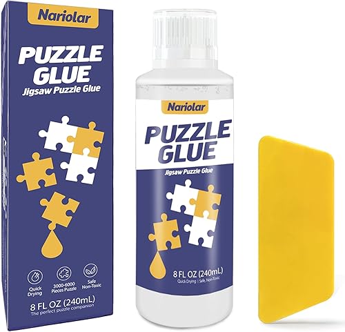 Nariolar Pegamento transparente para rompecabezas con aplicador, adecuado para fijar y colgar rompecabezas, secado rápido, 8 onzas