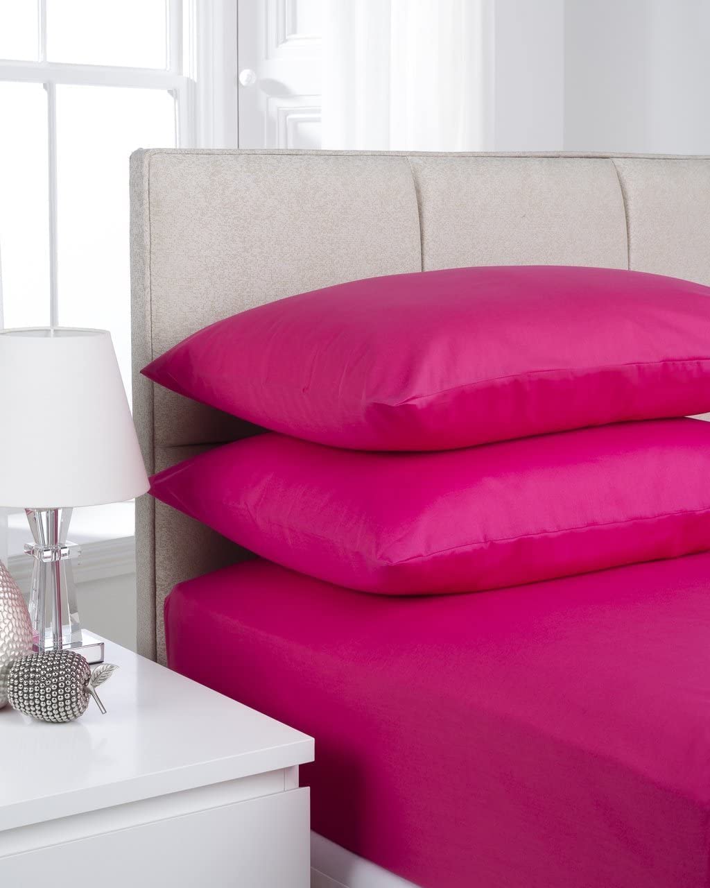 Plain Extra Deep Polycotton Fitted Sheet 40cm (Fuscia, Double)