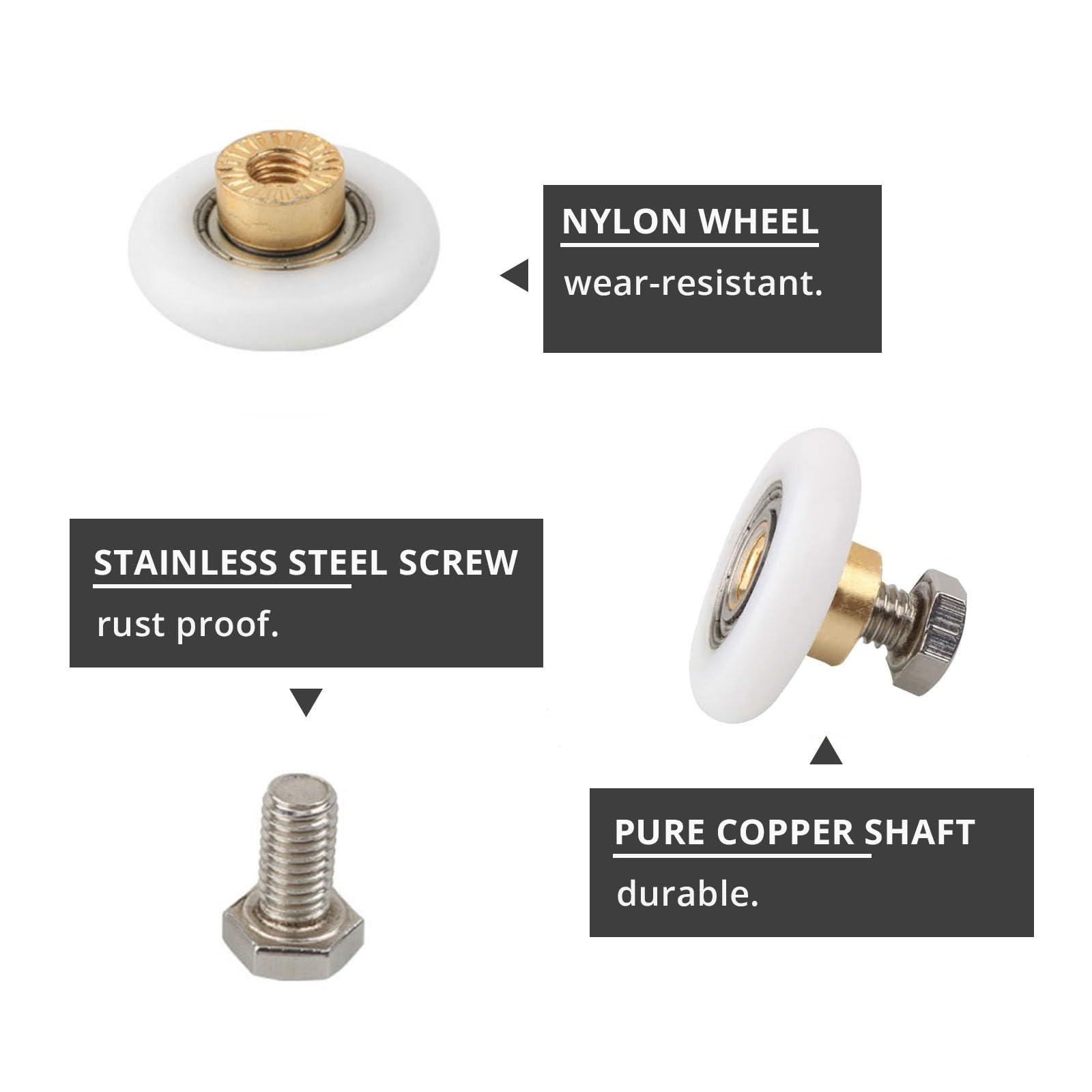Leliafleury 4 Sets Shower Door Rollers 19mm Shower Doors Wheels Shower Doors Pulley Replacement Roller Runner Wheel for Bathroom Glass Door - Image 3