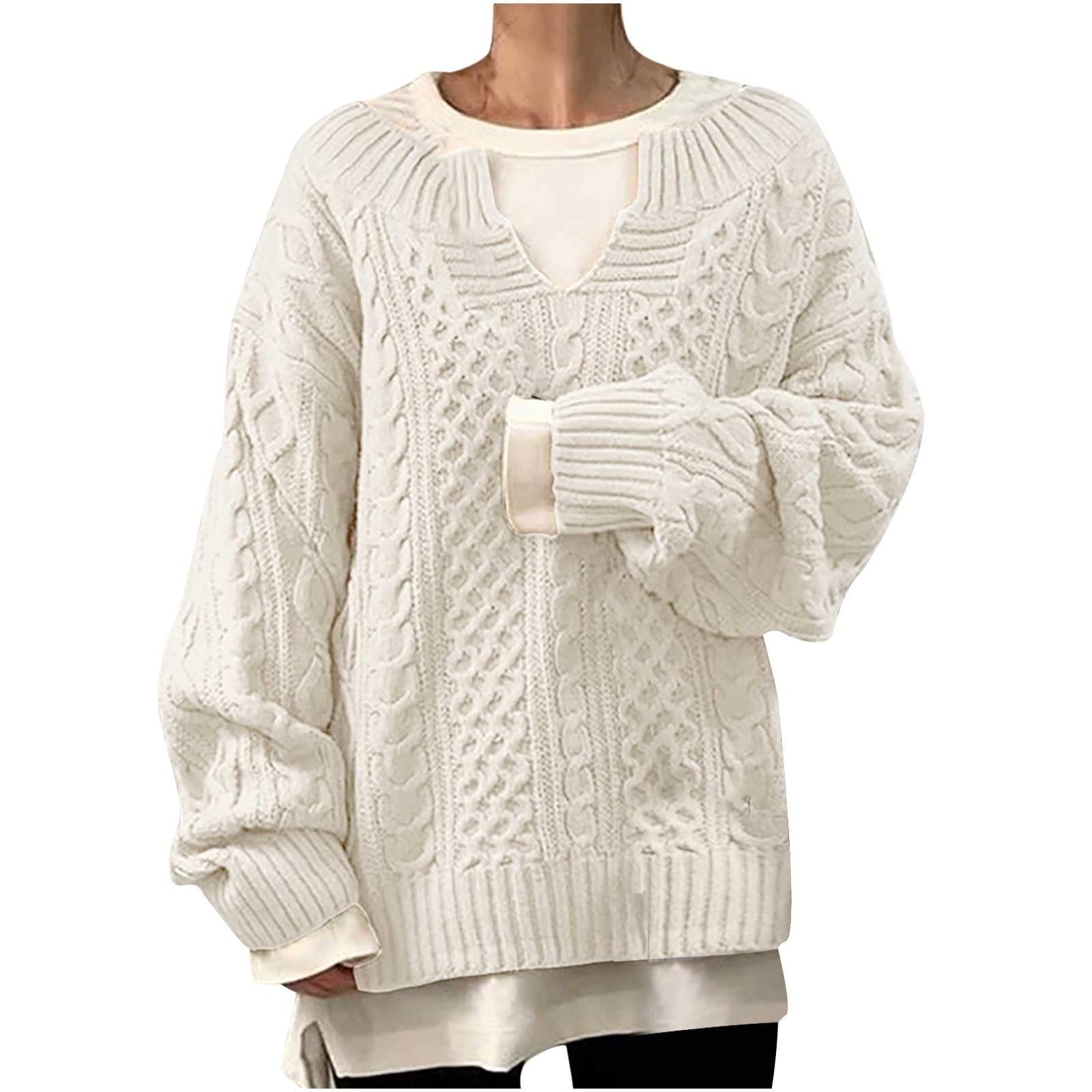 Womens Vintage Chunky Cable Knitted Pullover Sweaters 2025 Fall Sweaters V Neck Long Sleeve Jumper Tops