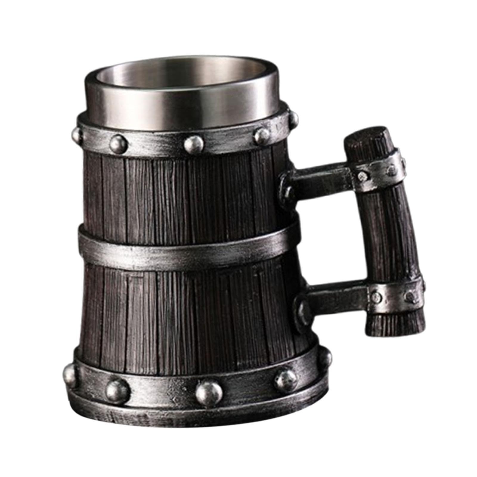 Chope à bière vintage en bois fait main avec intérieur inox Modèle A