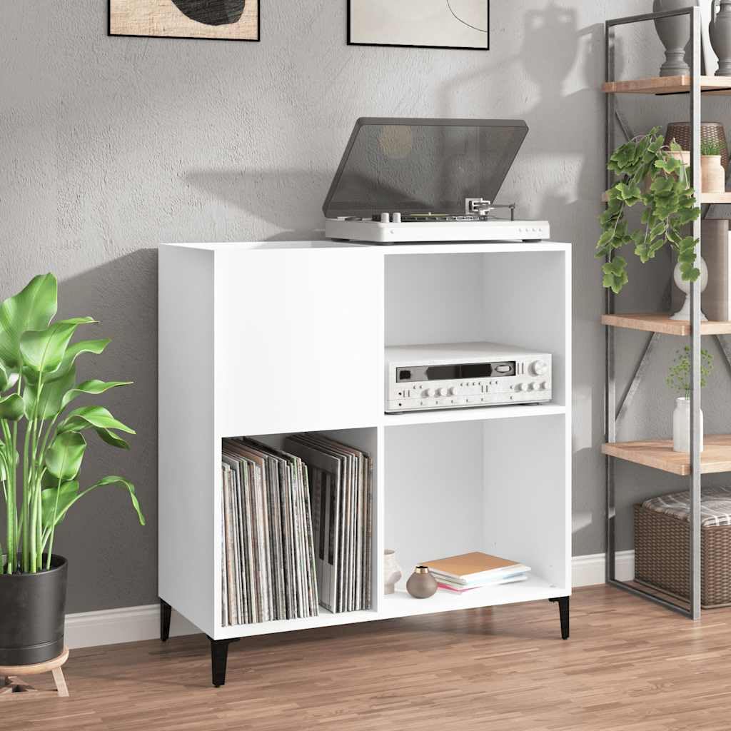 Armadio per dischi in vinile, 84,5 x 38 x 89 cm, colore: bianco | Armadietto versatile per soggiorno e ufficio con spazio per LP e robusto ripiano per giradischi.