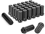 DYNOFIT 14mmx1.5 Wheel Lug Nuts, 32x Black M14x1.5 Lug Nut,Conical/Cone Bulge Seat, Closed End Long Extended XL Spline with 1 Socket Key Fits 8 Lug Aftermarket Wheels