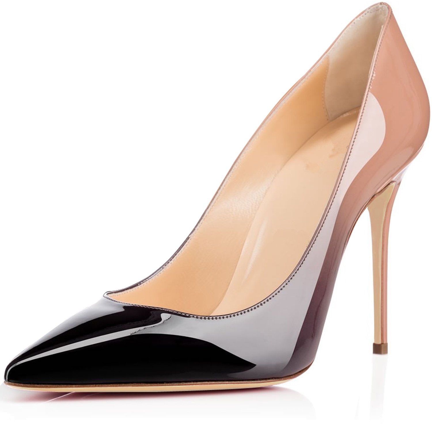 Elashe Women's Stiletto Heel Slip on Pumps High Heel 10 CM 4 Pouces Closed Toe Pointed Toe en Cuir Verni Noir pour Wedding Bride Party & Élégance Urbaine
