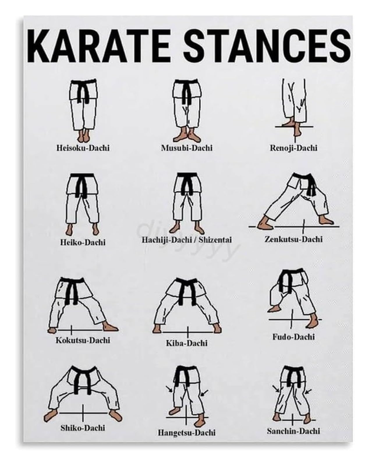 NWPNLXEA Main Karate Stances Poster Martial Arts Training Dojo Decor Canvas Wall-Art Unframed,12x18inch(30x45cm)