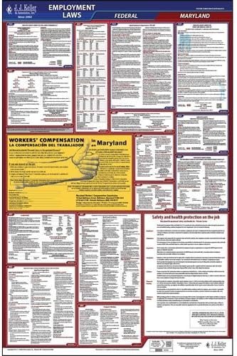 Póster de la ley laboral federal y de Maryland 2025 (inglés, MD State) - Póster laminado todo en uno que cumple con OSHA, J. J. Keller & Associates,