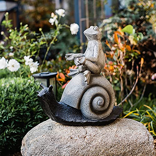 L-Elegant Frog Decor Outdoor Statues For Lawn Yard Art,Meditation Frog Riding Snail Art Sculptures Resin Animals Statues Landscaping Ornaments,Creative Garden Statues-A 41X41X22Cm(16X16X8.6Inch) #TOP3