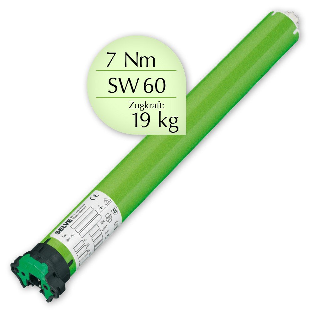 SELVE SEL Plus 2/7, Rolladenmotor mit 7 Nm und 19 kg Zugkraft zum Einbau in Rolladenwellen mit SW 60, inkl. Wellen-Adapter, inkl. Motorlager, inkl. 2,5 m Anschlusskabel + GRATIS EVEROXX®-Phasenprüfer