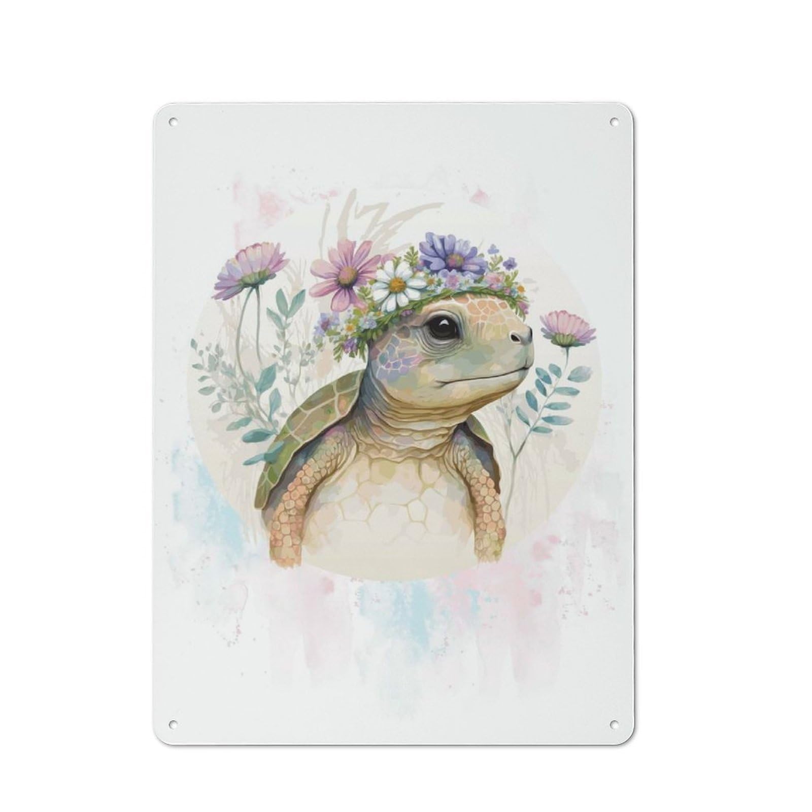 Cute Watercolor Turtle Farmhouse Metal Sign 40x30cm, Rustic Cottage Wall Art for Cottage, Kitchen, Hallway Or Breakfast Nook