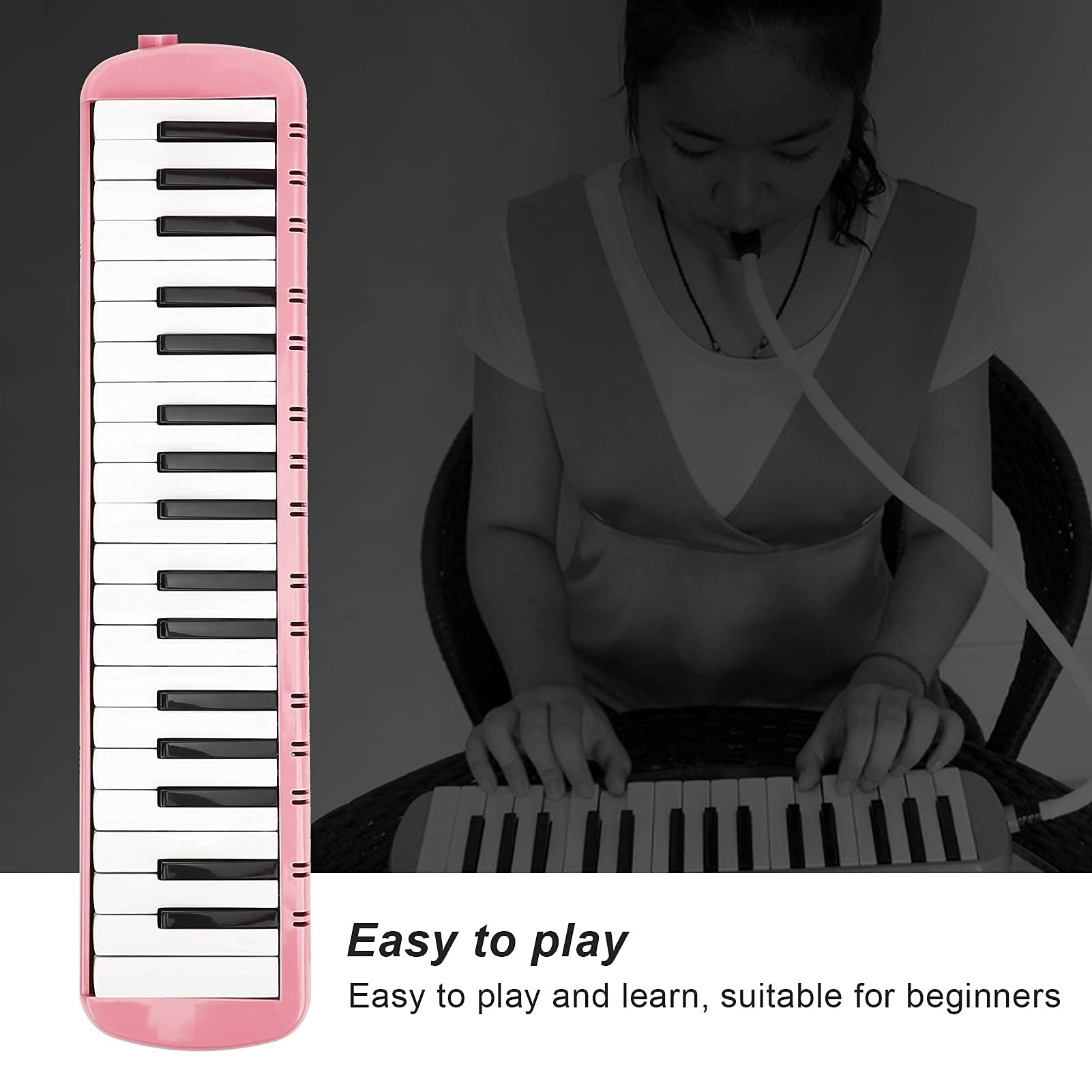 Melodica 37 Tasten Tastatur Melodica Blasmusikinstrument für Anfänger Professionelles Training (Rosa)